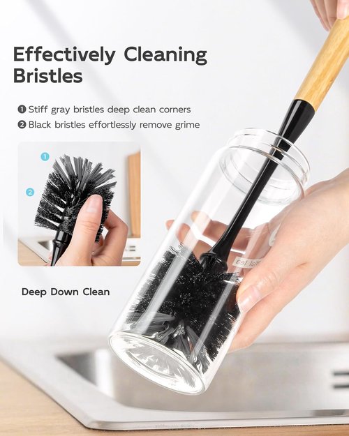MR.SIGA Water Bottle Brush - Long Handle Cleaning Tool for Glasses & Baby Bottles | 2 Pack, Black