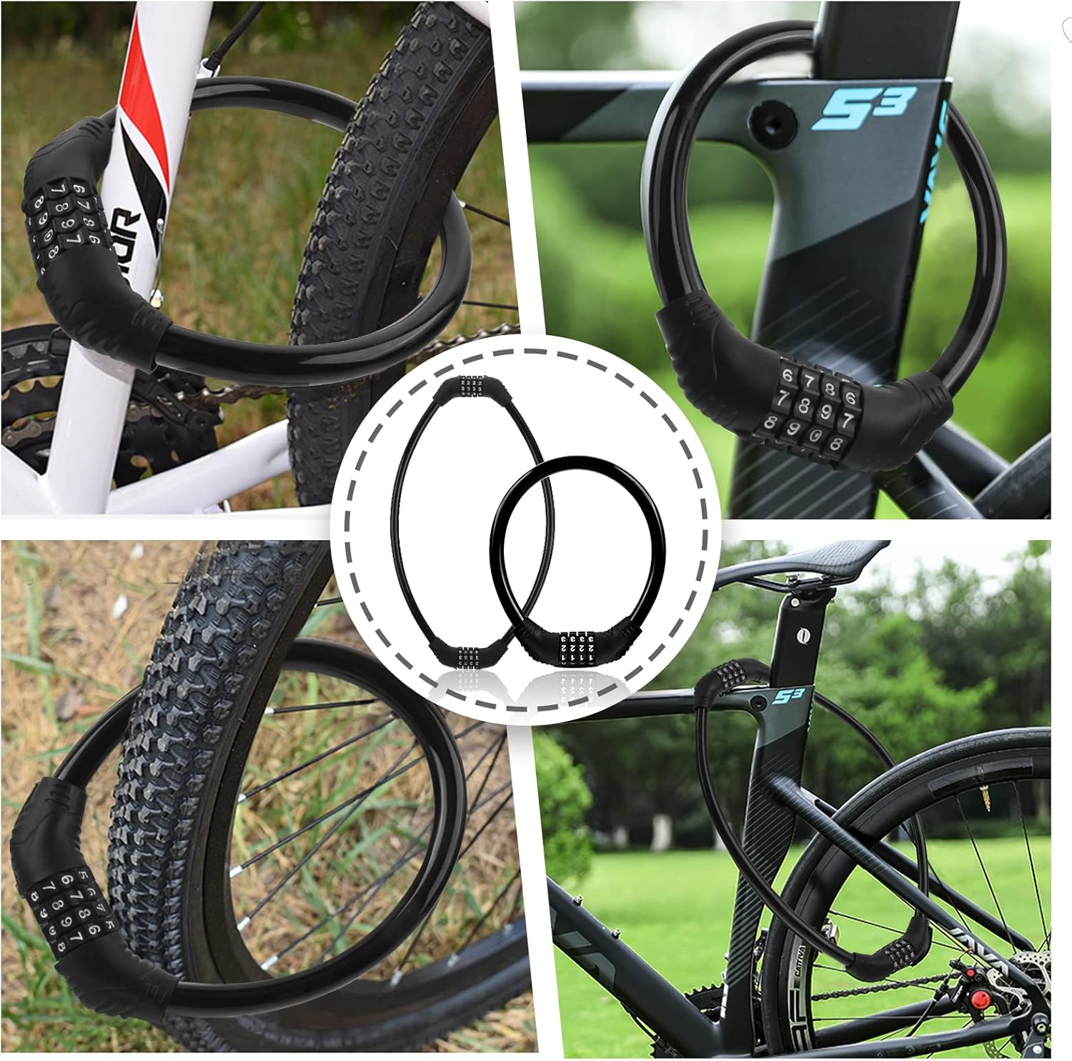Skiennix Heavy-Duty Bike Lock Cable - Anti-Theft Combination Lock for Outdoor Equipment | Black (2 Pack, 1 Ft)