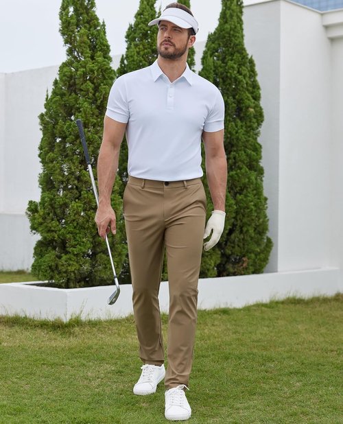 Lion Nardo Men's Slim Fit Dress Pants - Lightweight Golf & Business Casual with Hidden Elastic Waist