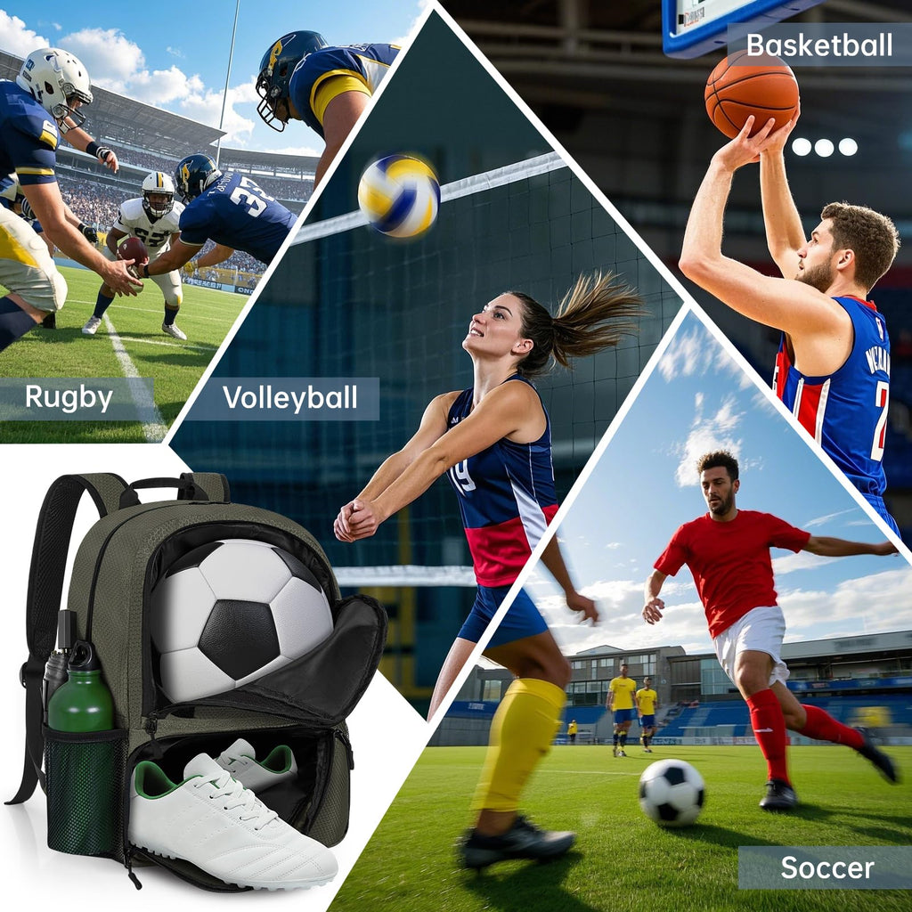 GMAK Soccer Backpack, Soccer Bag with Ball Compartment & Shoe Compartment for Football, Basketball, Volleyball, Water resistant Sport Equipment Bags, Lightweight Training Package for Youth, Grey