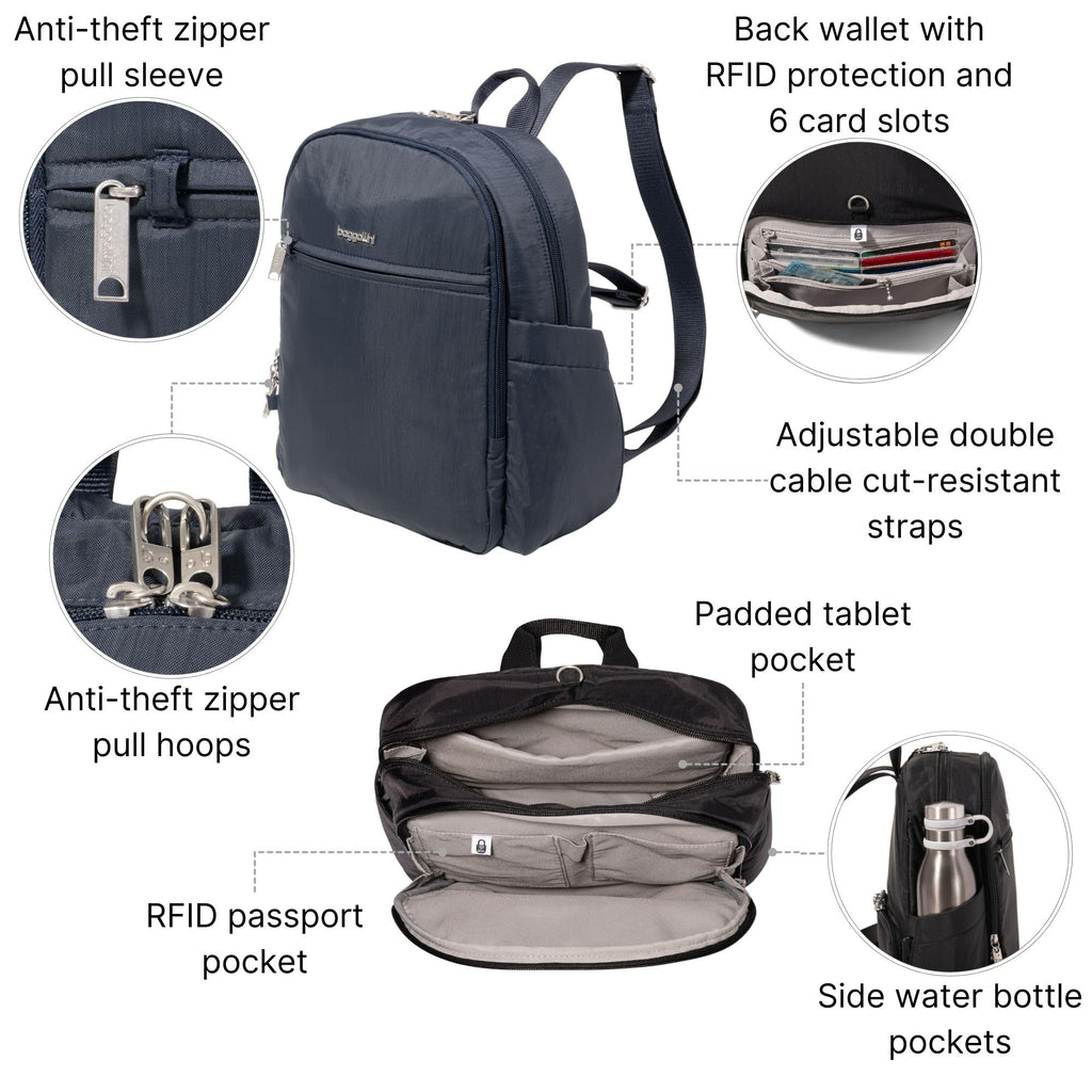 Securtex Anti-Theft Getaway Backpack - 9.4"x13"x5" Travel Safe Bag w/Locking Zippers, Slash-Resistant, RFID
