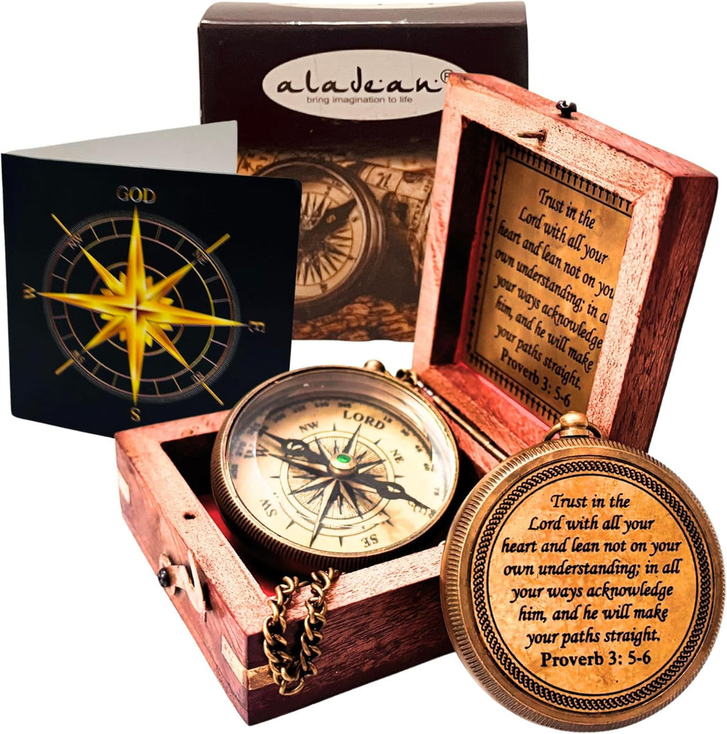 Trust In The Lord - Proverbs 3:5-6 Engraved Compass | Inspirational Gift for Men & Boys