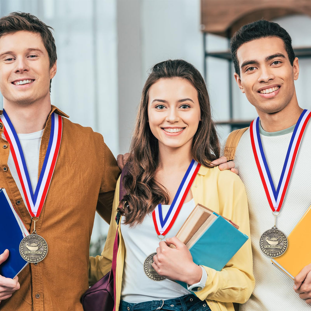 Quelay 100 Pcs 2'' Award Medals Bulk Gold Winner Medals with Neck Ribbons Metal Trophy Award Prize Gift for Tournaments, Competitions, Party, Kids and Adults (Excellence)