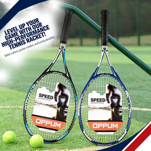 OPPUM PRO-500 Adult Tennis Rackets, 2-Pack Pre-Strung Racquets for Beginners & Intermediate with Carry Bag & 2 Balls, 105 Sq Inch Oversized Head for Women & Men, Arm Friendly Vibration Control