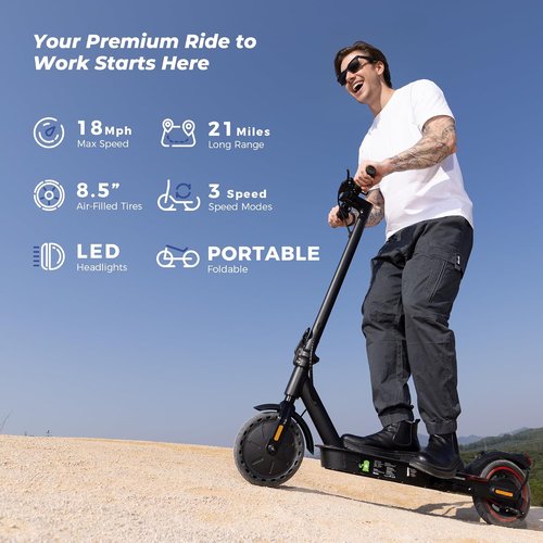 Electric Scooters | 500W Adult Electric Scooter - 18/21 MPH, 21 Miles Range, APP & Cruise Control