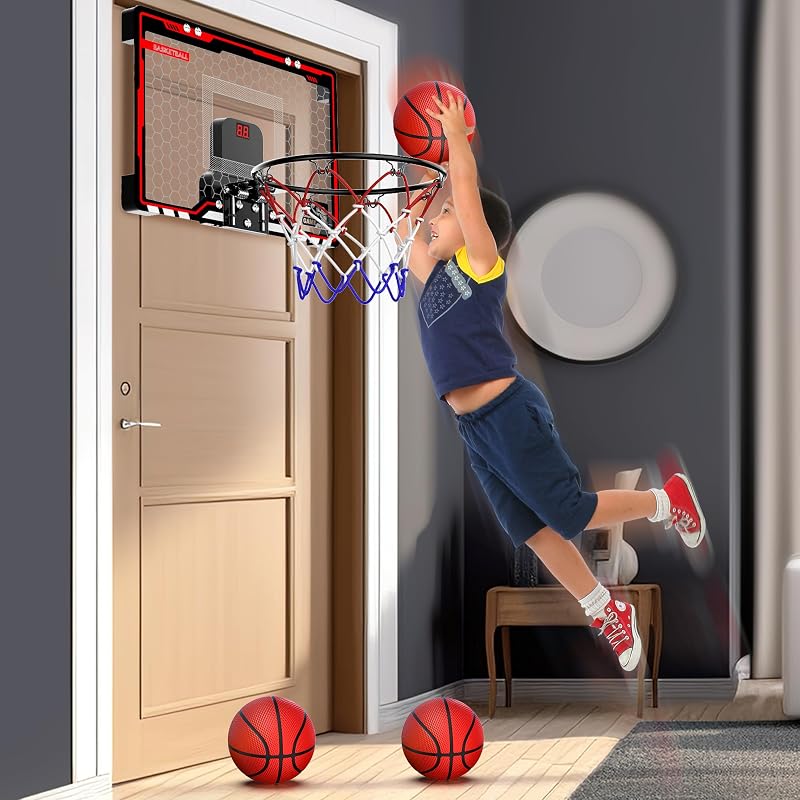 HopeRock LED Indoor Basketball Hoop - Over the Door Mini Hoop with Scoreboard (Variation: LED Lights)