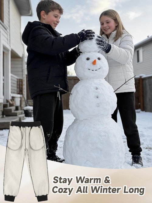 Aocku Warm Sherpa Boys Girls Sweatpants, Fleece Lined Winter Jogger Pants with Pockets Drawstring for Unisex Kids Black L