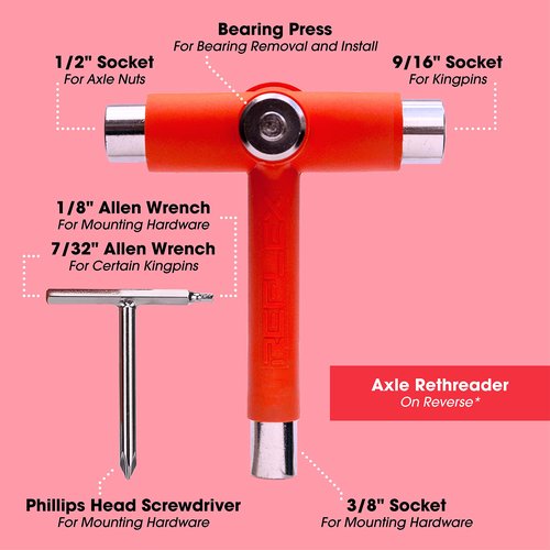 Reflex Skate Tool - Multi-Function Portable Tool Accessory for a Skateboard, Longboard, and Roller Skates
