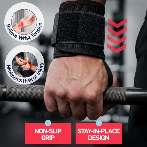 Dr. Arthritis Weight Lifting Wrist Wraps - Heavy-Duty Non-Slip Straps for Olympic Lifts & Training | Black Pair
