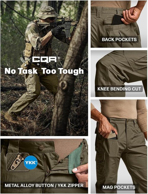 CQR Men's Tactical Pants - Lightweight Water-Resistant Ripstop Cargo Pants for Outdoor Work & Hiking