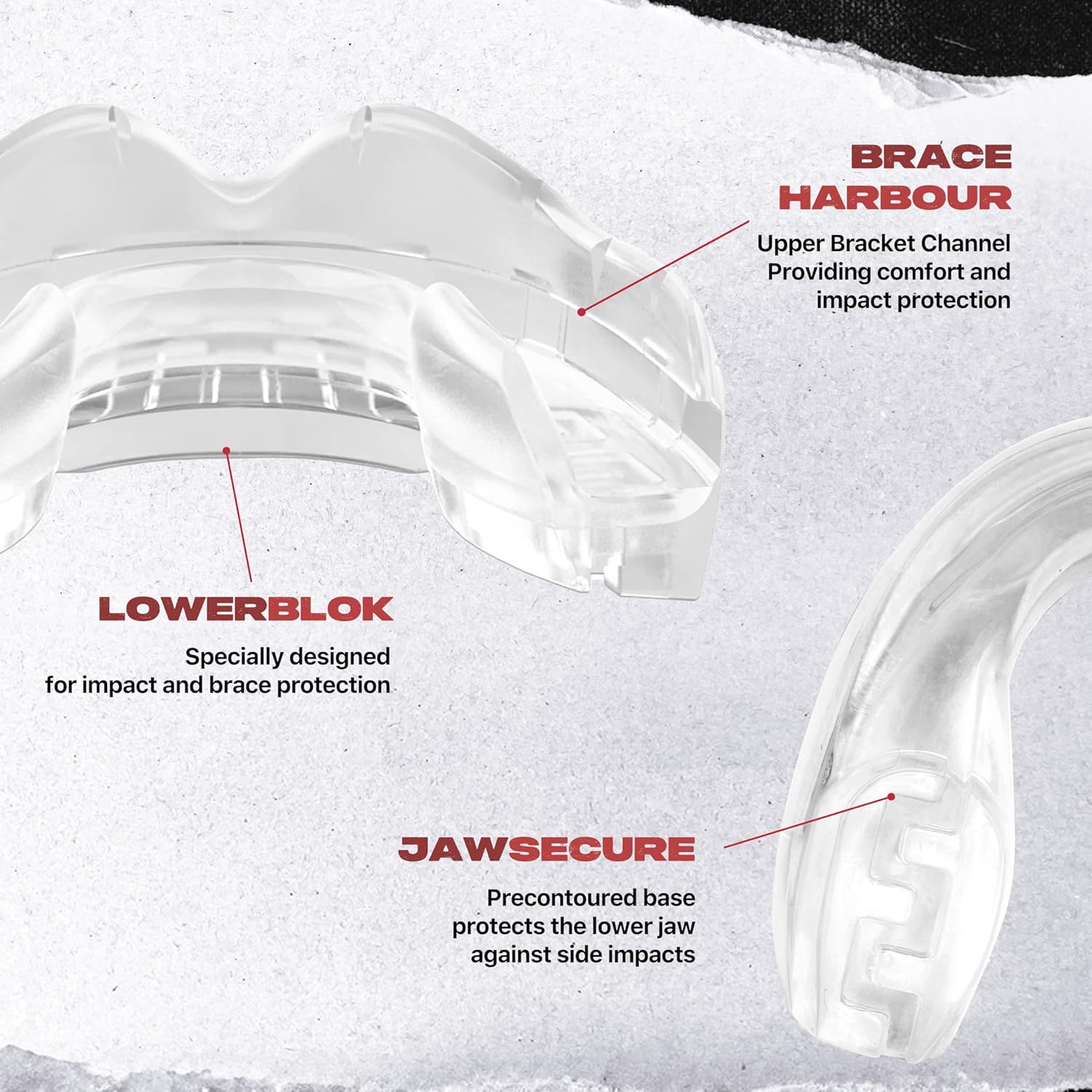 SAFEJAWZ Mouth Guard - Remoldable Upper & Lower Protection for Braces | Ideal for Contact Sports (Transparent)