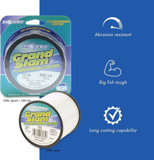 HI-SEAS Grand Slam Fishing Line - Fluorocarbon Coated for Superior Strength & Sensitivity