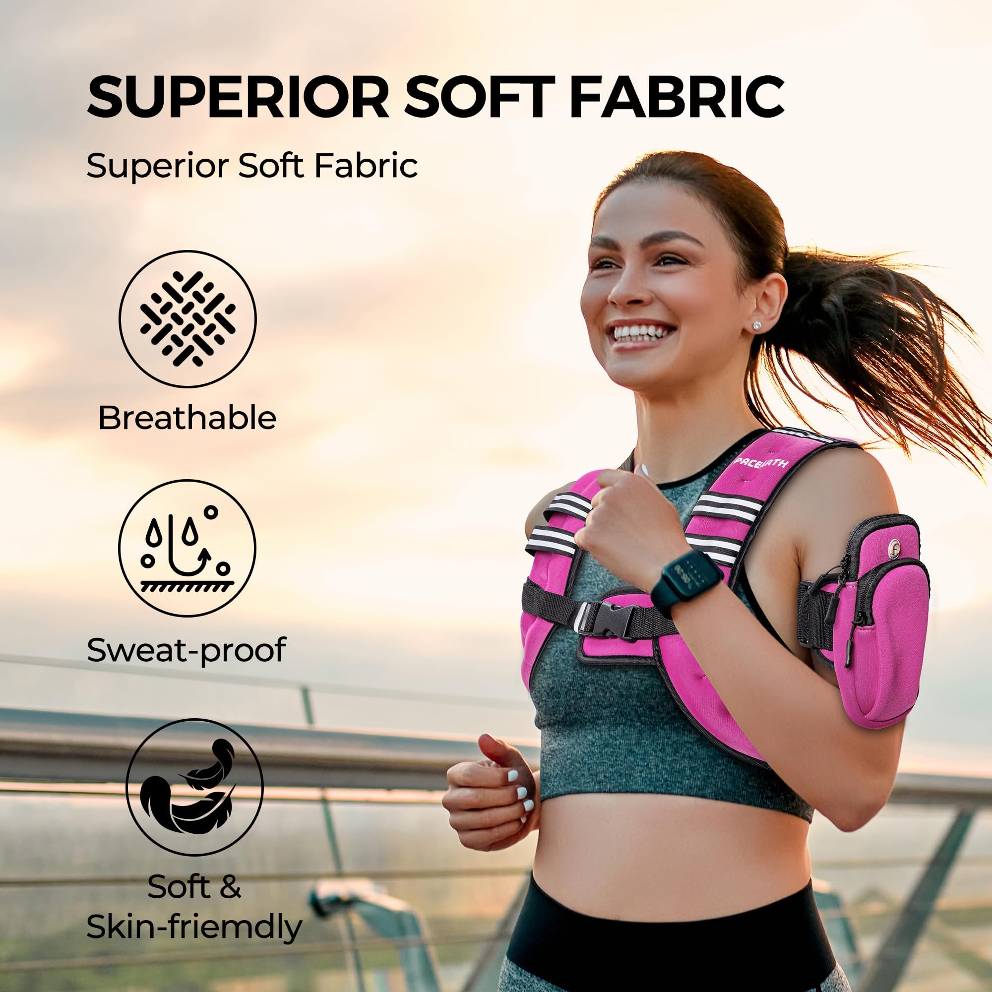 PACEARTH Weighted Vest,6lb/8lb/10lb/12lb/16lb/20lb/25lb/30lb Weight Vest with Reflective Stripe, Body Weight Vests for Women, Men, Weight Loss Workout, Strength Training, Running, Walking, Jogging