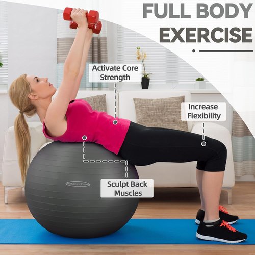 Fitvids Exercise Ball - Anti-Burst Slip Resistant Fitness & Yoga Ball with Quick Pump | 65cm Size