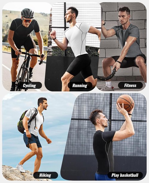 Niksa Men's Compression Shirts, Short Sleeve Athletic Compression Tops Dry Workout T Shirt, Rash Guard Base Layer Undershirt