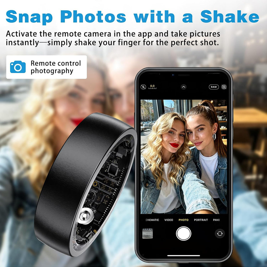 Skiennix Smart Ring - Fitness Tracker with Heart Rate, SpO2 & Sleep Monitoring | IP68 Waterproof (Black, Size 12)