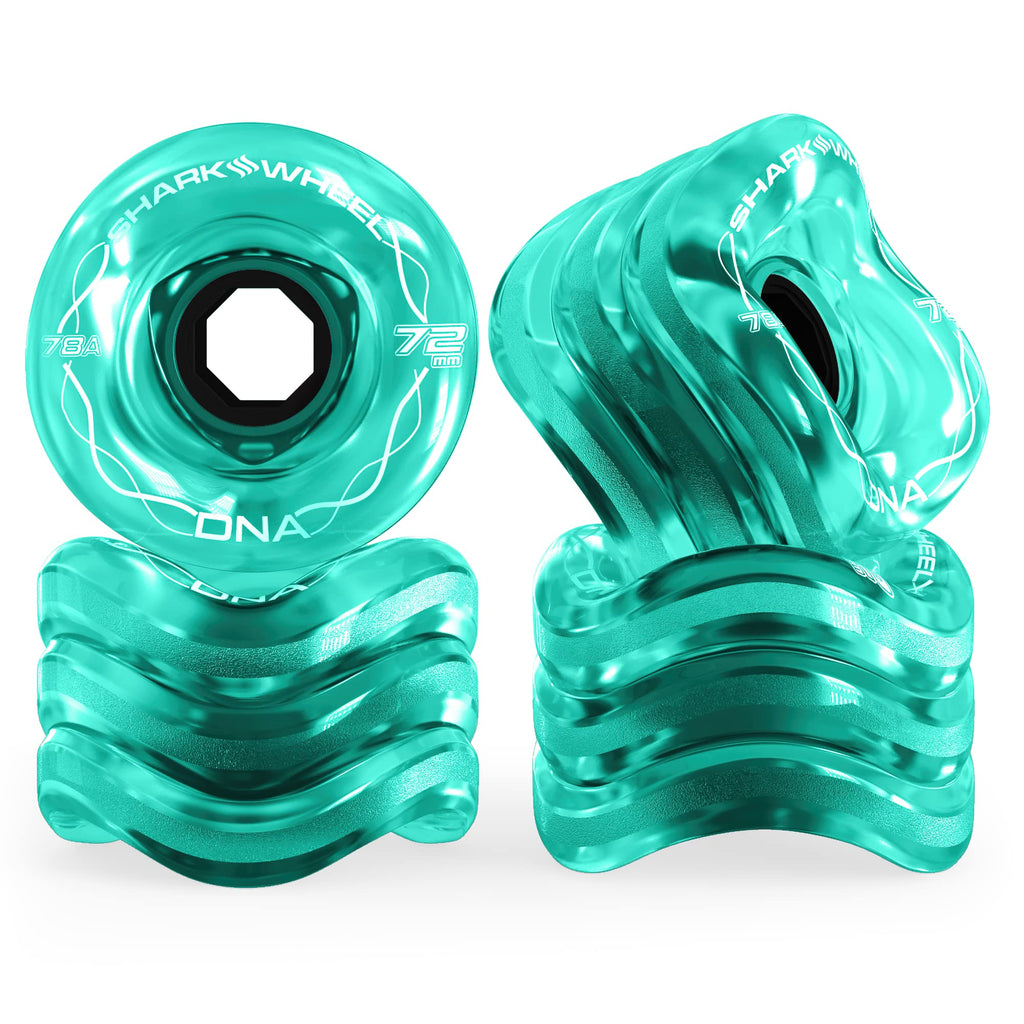 Shark Wheel 72mm 78a Longboard Cruising Wheels, DNA Formula, Set of 4 Wheels (.Transparent Emerald., 72mm)