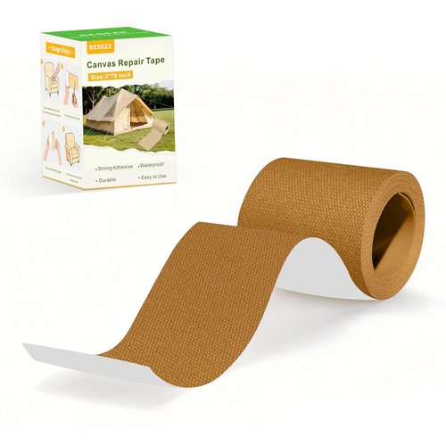 Besezx Canvas Repair Tape - Waterproof Self-Adhesive Fabric Patch for Outdoor Gear | 3" x 79" (Light Brown)
