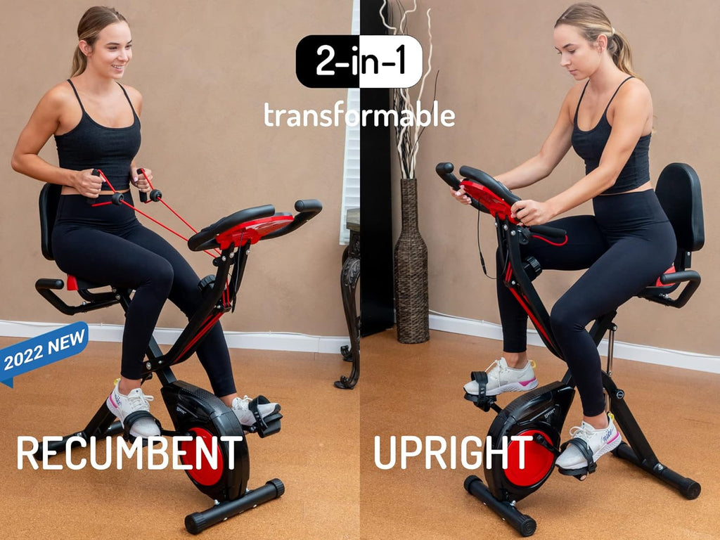 YYFITT 3-IN-1 Exercise Bike - Compact Folding Stationary Bike with Luminous Display & 16 Levels of Resistance - Ideal for Seniors