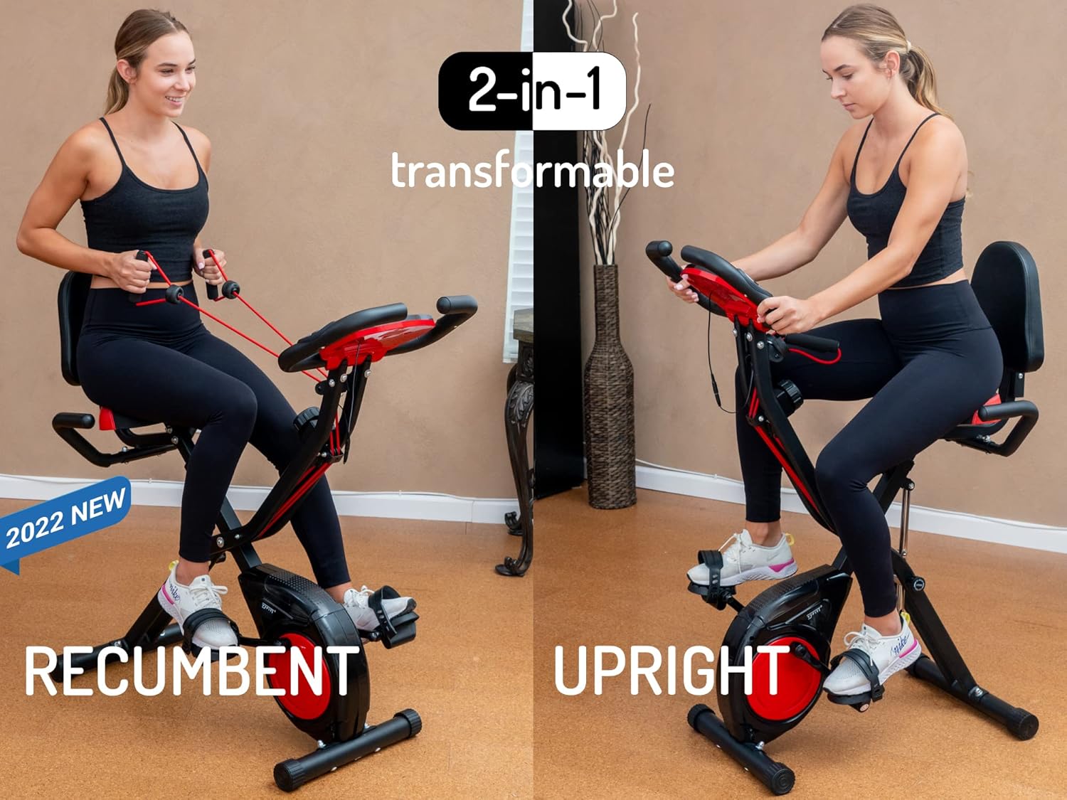 YYFITT 3-IN-1 Exercise Bike - Compact Folding Stationary Bike with Luminous Display & 16 Levels of Resistance - Ideal for Seniors