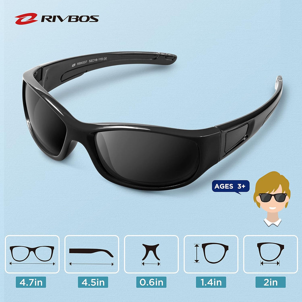 RIVBOS Kids Sunglasses - Polarized UV Protection & Flexible Rubber Design | Adjustable Strap for Boys & Girls
