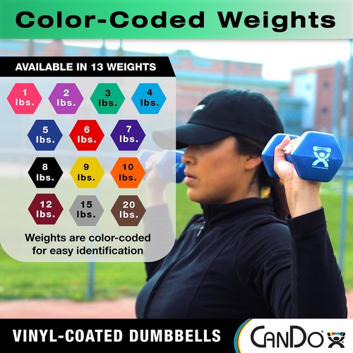 CanDo Vinyl Coated Dumbbell Green 3 lb Single 1pc Handheld Weight for Muscle Training and Workouts, Color Coded Anti-Roll Home Gym Equipment, Beginner and Pro…
