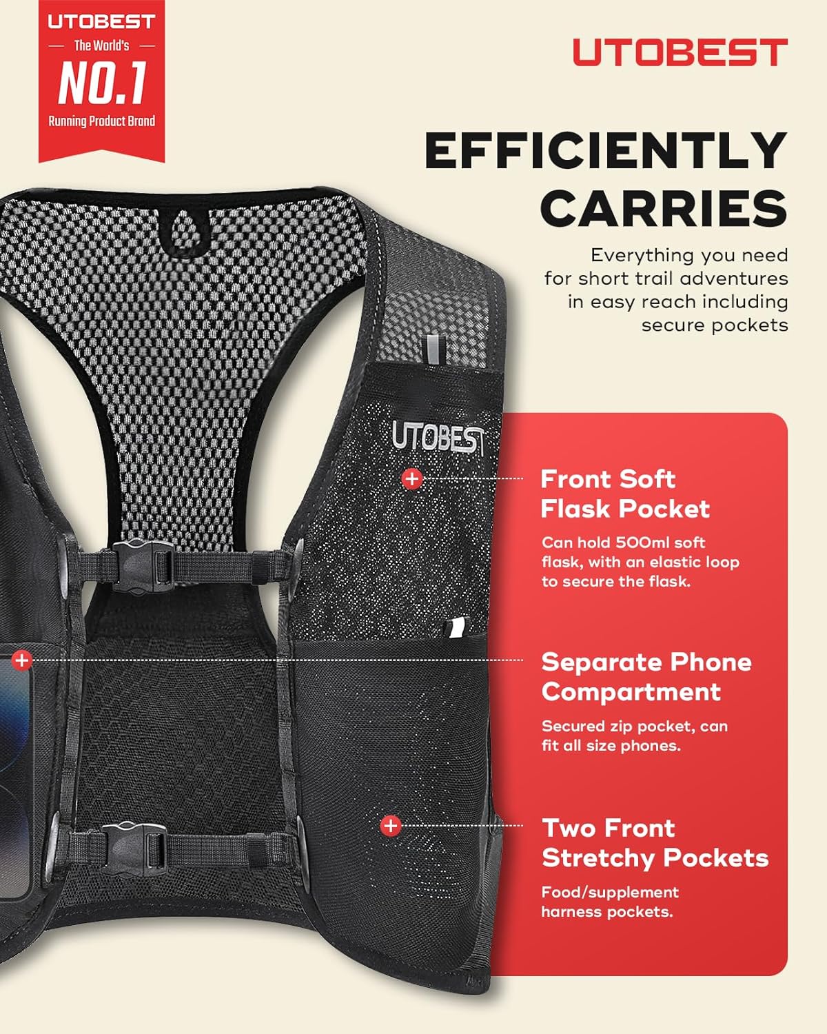 UTOBEST Ultra-Light Running Vest | Breathable Hydration Gear for Trail Hiking & Jogging