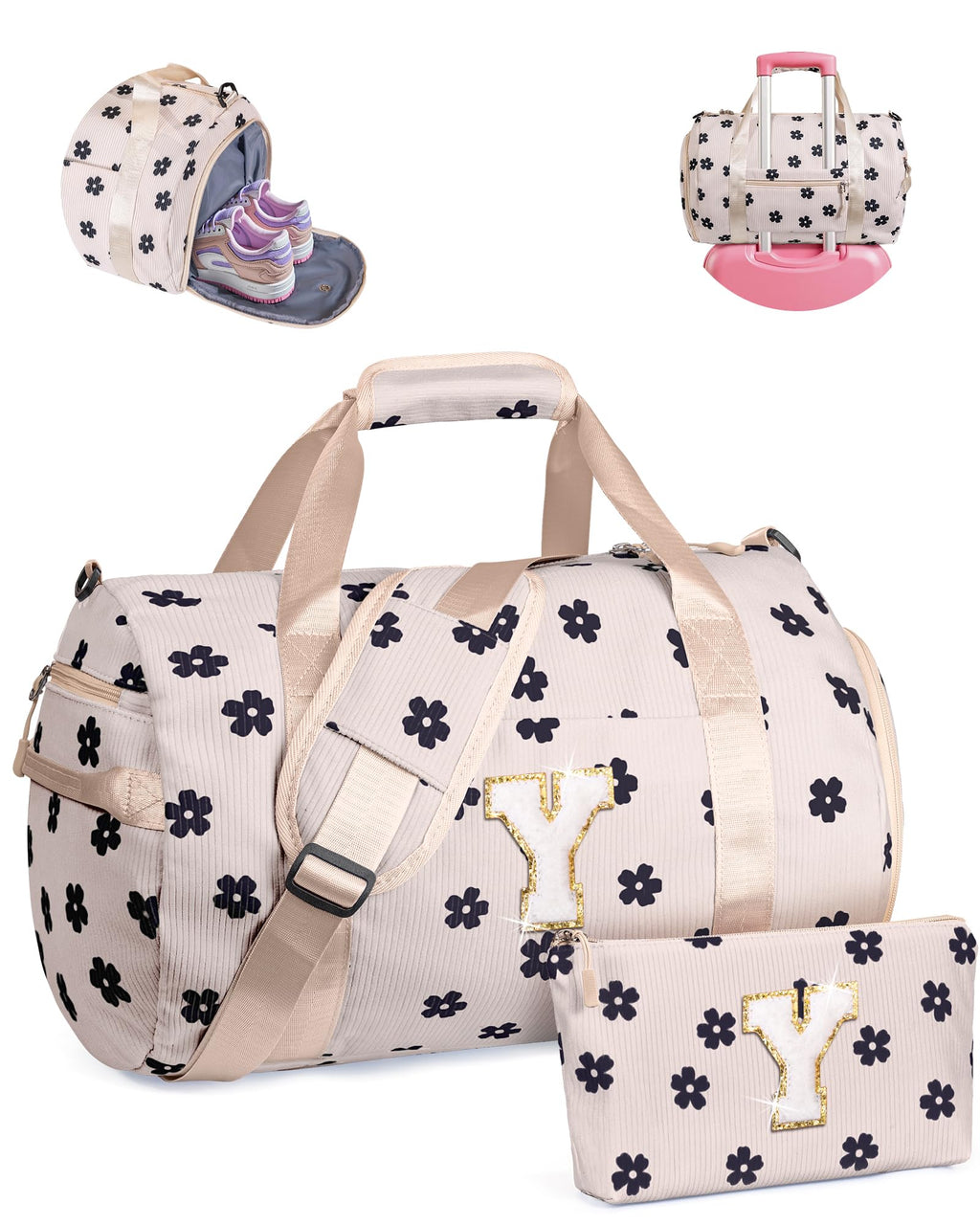 Vogewood 3 Year Old Girl Birthday Gifts, Girls Gym Bag, Kids Personalized Overnight Duffel Bags with Shoe Compartment, Customized Travel Duffle with Toiletry Bag, Trendy Stuff (Letter B)