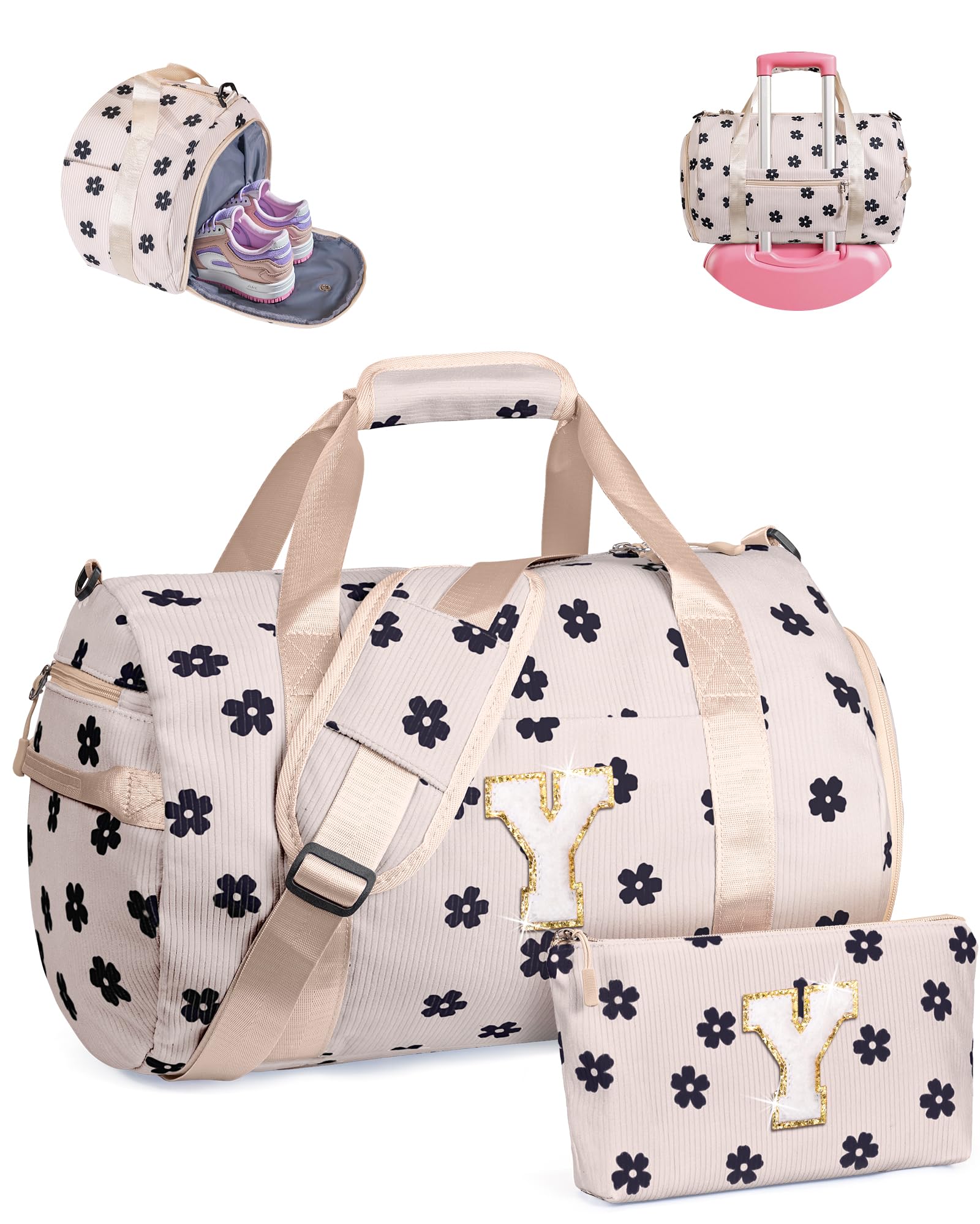 Vogewood 3 Year Old Girl Birthday Gifts, Girls Gym Bag, Kids Personalized Overnight Duffel Bags with Shoe Compartment, Customized Travel Duffle with Toiletry Bag, Trendy Stuff (Letter B)