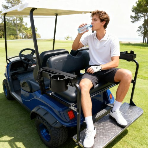 Golf Cart Armrest with Cup Holder - Upgraded Universal Installation Arm Rest Cup Holder Fit for EZGO Yamaha Club Car - Rear Seat Bracket Enhanced Comfort with Hold Phone Drinks Sunglasses