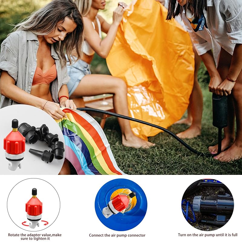 Inflatable Paddle Board Pump Adapter Kit - 9 Nozzles & Valve Attachment for Air Pumps