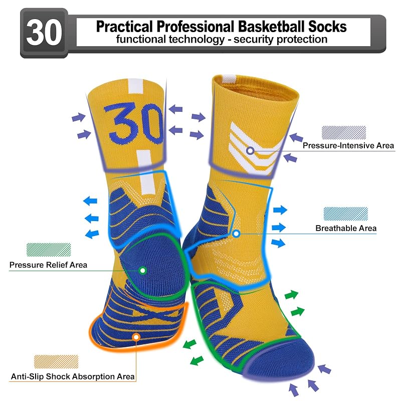 2-Pairs Basketball Socks for Men & Boys - Lucky Number Sports Style, Variation #30-sc+5.5-11.5