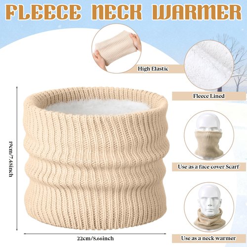 SATINIOR 5 Pcs Winter Beanie Hat Scarf Gloves Set Fleece Lined Knit Hat Warm Touch Screen Gloves Earmuff Warmer for Women(Beige,Fashion Non-fleece Lining)