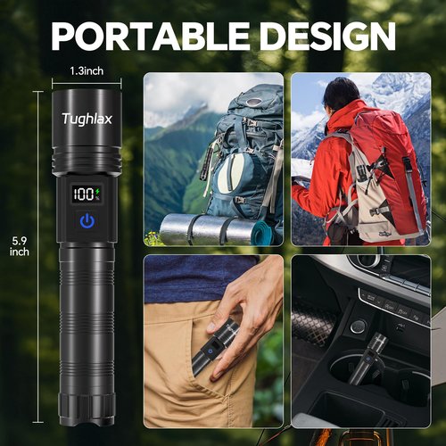 Tughlax 3Pack Rechargeable Flashlights High Lumens, Super Bright Flashlight with LCD Digital Display, 5 Modes Adjustable LED Flashlight Tactical Flashlights High Powered, Flash Lights for Emergency