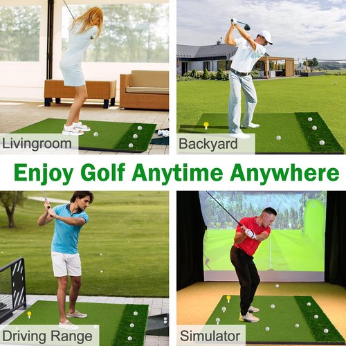 MONOJOY Golf Hitting Mat 5x4ft, Thick 31mm Artificial Turf Practice Mat with 6 Tees, Durable EVA Backing for Indoor | Outdoor Driving, Chipping & Swing Training
