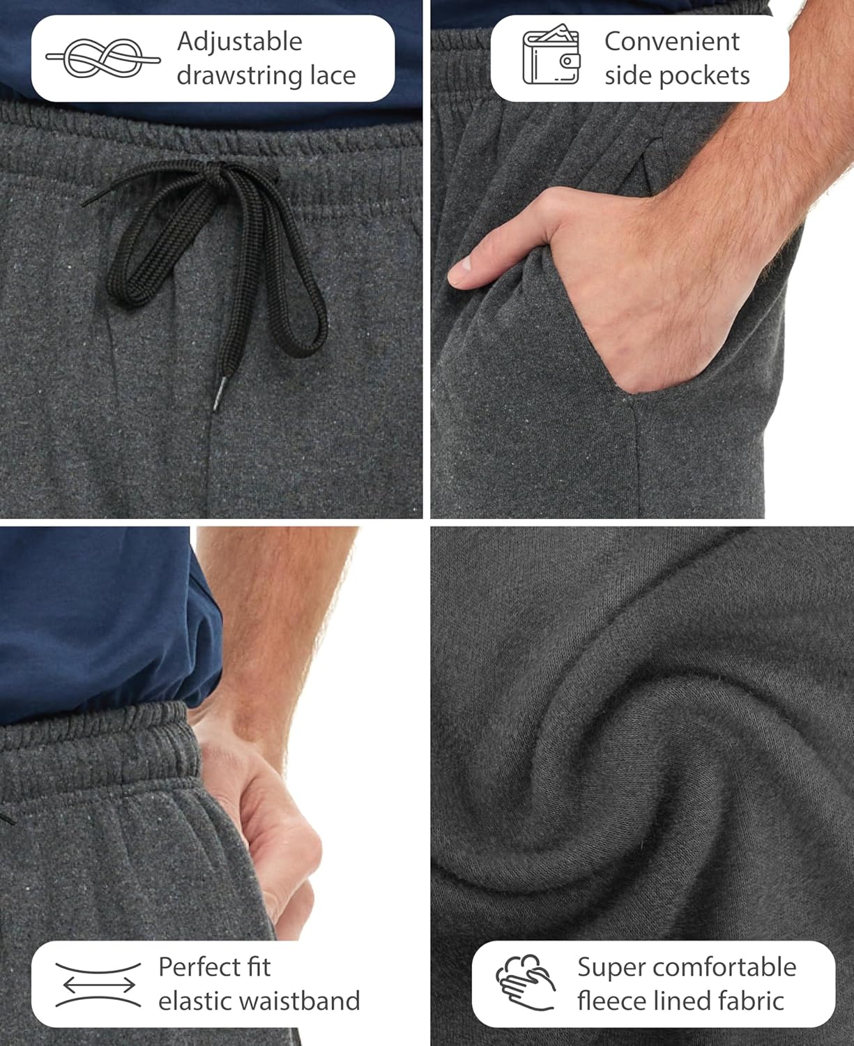 Andrew Scott Men's Cotton Knit Gym Shorts - Mid Weight Fleece Jogger with Drawstring & Pockets | Multi-Color Options