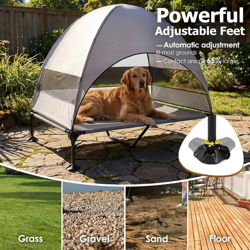 Skiennix Elevated Dog Bed - UV-Proof Canopy & Adjustable Feet - Portable Cooling Cot for Camping & Outdoor Use