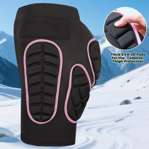 OHMOTOR 3D Padded Protective Shorts Hip Butt EVA Pad Short Pants Heavy Duty Protective Gear Guard Drop Resistance for Ski Skiing Skating Snowboard Cycling (Pink - for Women, M)