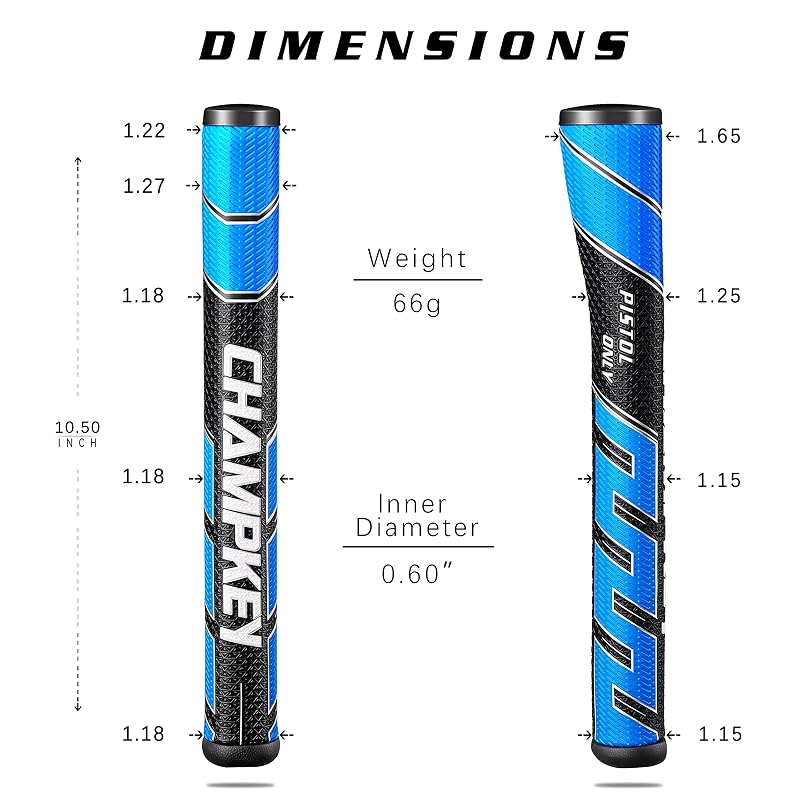 CHAMPKEY Pistol Golf Putter Grip - Midsize Blue, Lightweight Comfort & Textured Traction
