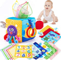 Hahaland Baby Tissue Box Toy - Montessori Sensory Toy for 6-12 Months with Textured Tails & Crinkle Tissues