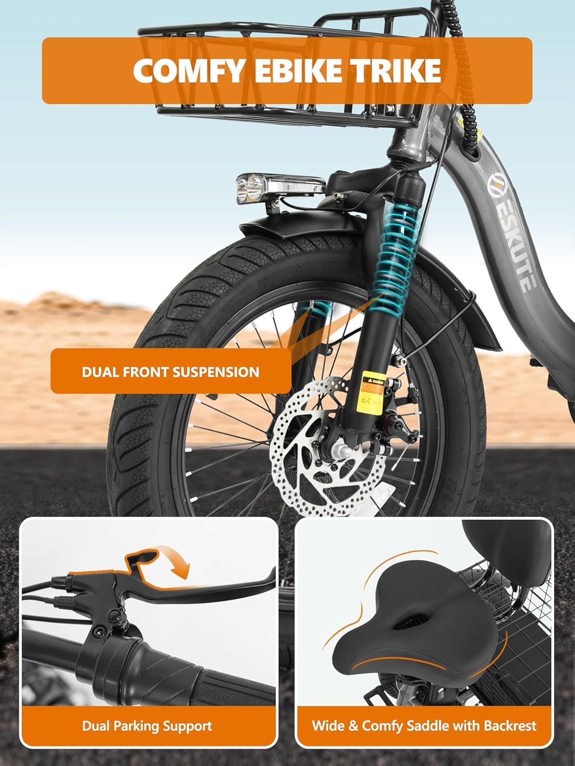 T300 Electric Trike Bike - 1200W Motor & 624Wh Battery | Foldable 3-Wheel E-Bike for Adults, 65-Mile Range