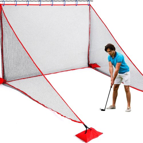 TOBWOLF 10x7ft Golf Hitting Net - Heavy Duty Practice Net with Sandbags for Stability, Fits Indoor Simulator & Outdoor Backyard Driving, Garage Training Net for Golf Ball Practice