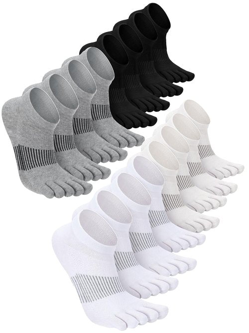 Bencailor Women Toe Socks Cotton No Show Ankle low Cut Socks Five Toes for Women Men Athletic Running Supplies(White,Black,Gray,8 Pairs)