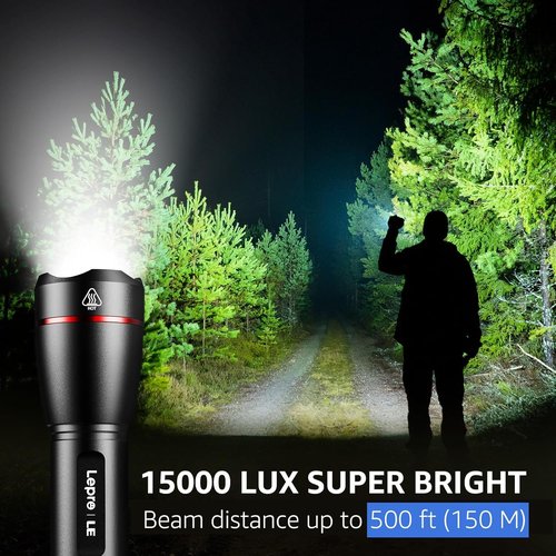 Lepro LED Rechargeable Flashlight - 3000 Lumens, Zoomable, Waterproof | 5 Lighting Modes, Compact for Camping & Emergencies