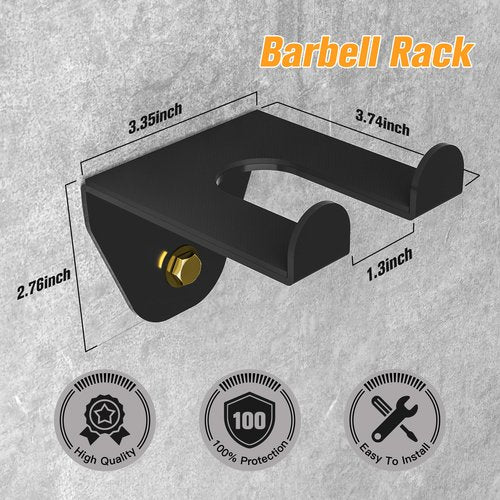 Olympic Barbell Hanger - Vertical Wall Mount Rack with Rubber Pad for Garage Gym or Home, Space Saving, Holds Under 33mm Bar Size, Black