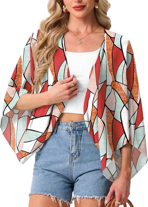 GRECERELLE Women's Lightweight Summer Cardigan - Open Front Casual Cropped Kimono Cover-Up