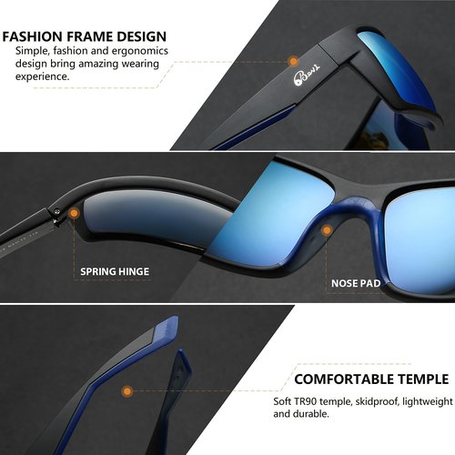 Bevi Polarized Sports Sunglasses Unbreakable TR90 Frame and UV 400 Protection for Men and Women Cycling Running Driving Golf Q2677C2
