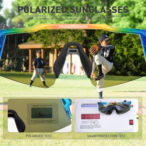 KAPVOE Youth Polarized Sports Sunglasses Kids Baseball Softball Cycling Glasses UV400 Protection for Boys Girls Age 6-12