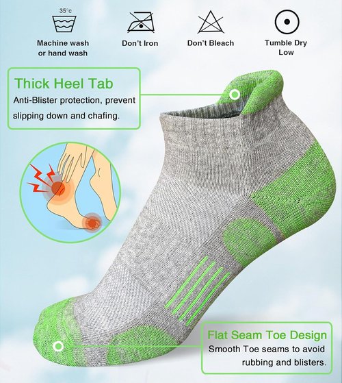 Heyoboy Women's Athletic Running Socks - Thick Cushioned Anti-Blister Wicking Ankle Socks | 5 Pairs