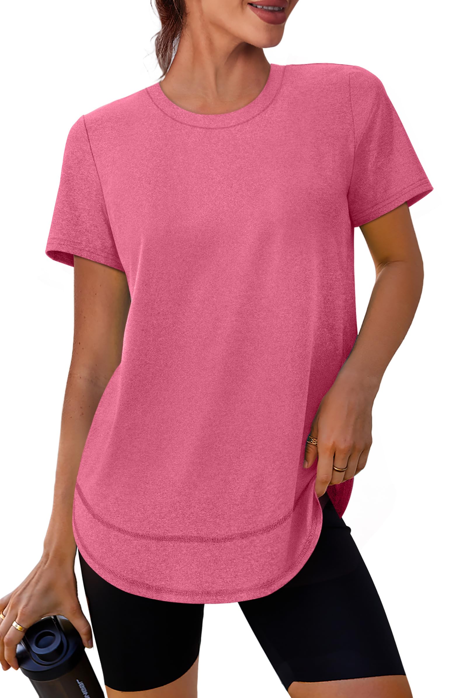 Short Sleeve Shirts for Women Workout Pilates Outfits Tennis Summer Tops 2026 Beach Vacation Clothes Red M